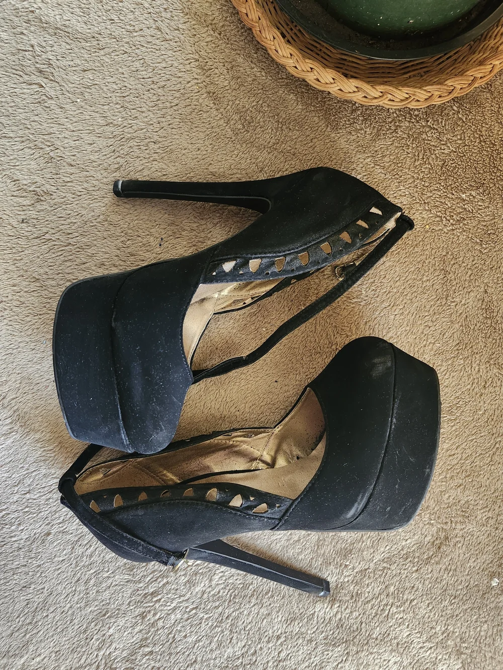 Black Platform High Heels with Cutout Detail - Women's Shoes